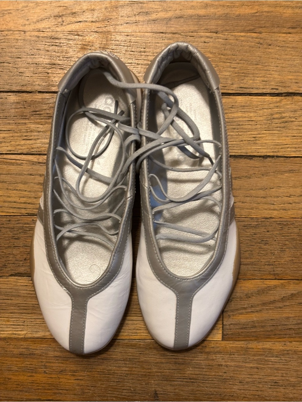 adidas White and Gray Lace-Up Ballet Flats